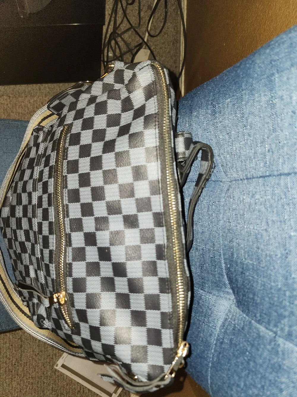 Checkerboard Print Convertible Backpack Bag